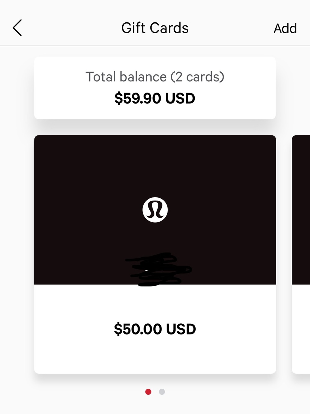 Lululemon Gift Cards - $59.90 Total Balance
